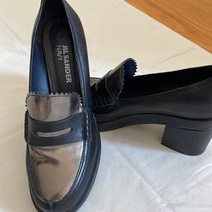 JIL SANDER NAVY black/muted gold platform loafers 39
